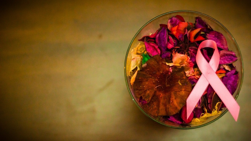 Lazo cáncer sobre un bol con flores secas encima de una mesa