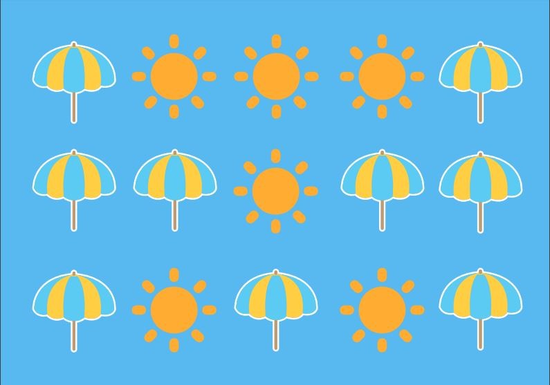 Fondo azul con sombrillas y soles