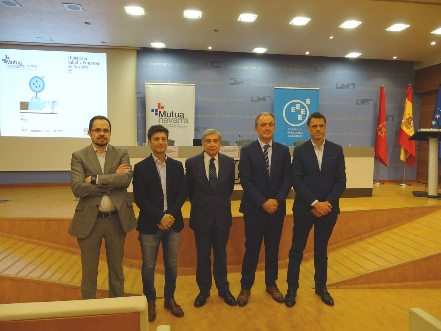 Representantes de Mutua Navarra, AEDIPE Navarra, Gobierno de Navarra y la CEN