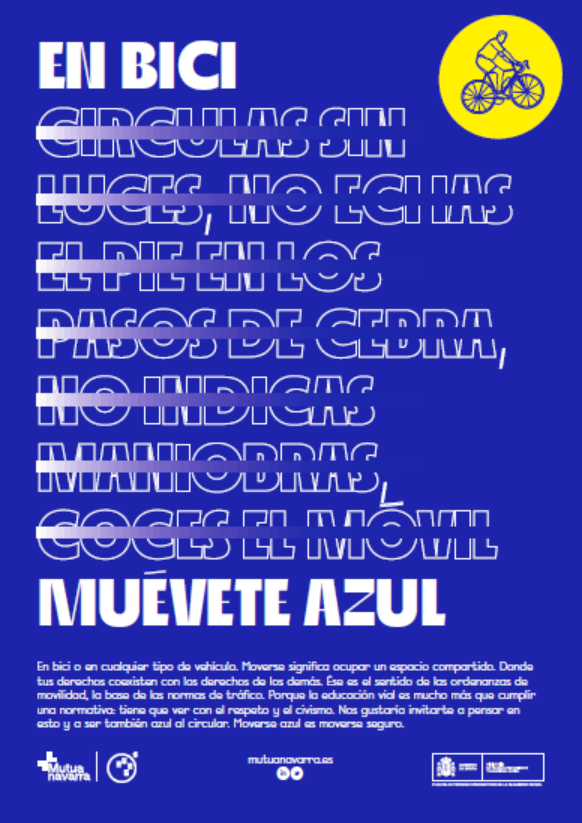 Foto de un cartel donde se incluyen recomendaciones para los usuarios de bicicleta para "moverse azúl"